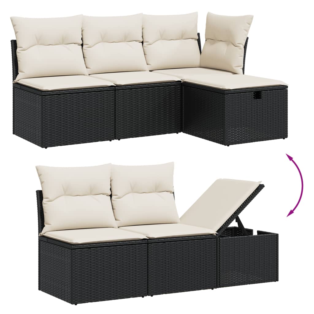 vidaXL Set mobilier de grădină cu perne, 8 piese, negru, poliratan