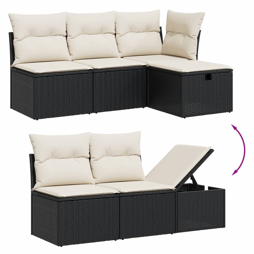 vidaXL Set mobilier de grădină cu perne, 8 piese, negru, poliratan