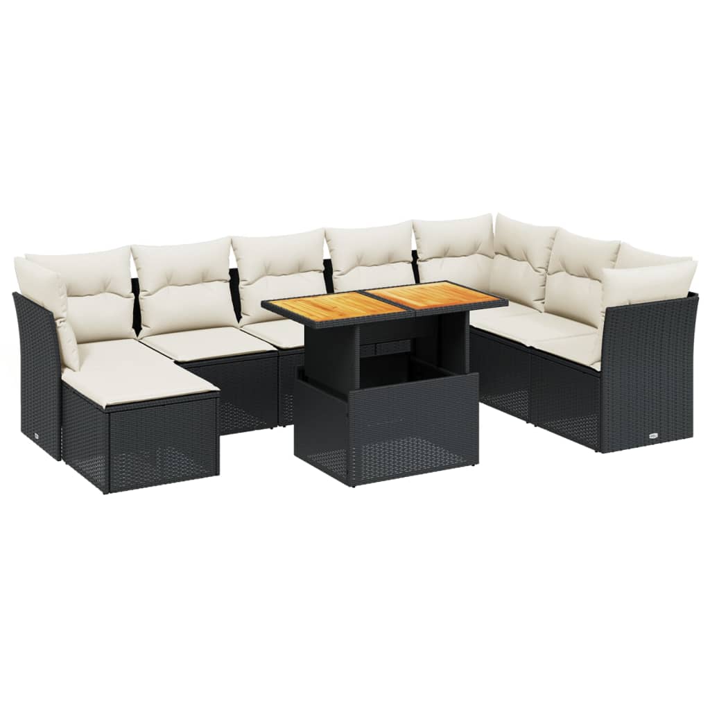 vidaXL Set mobilier de grădină cu perne, 9 piese, negru, poliratan vidaXL Set mobilier de grădină cu perne, 9 piese, negru, poliratan