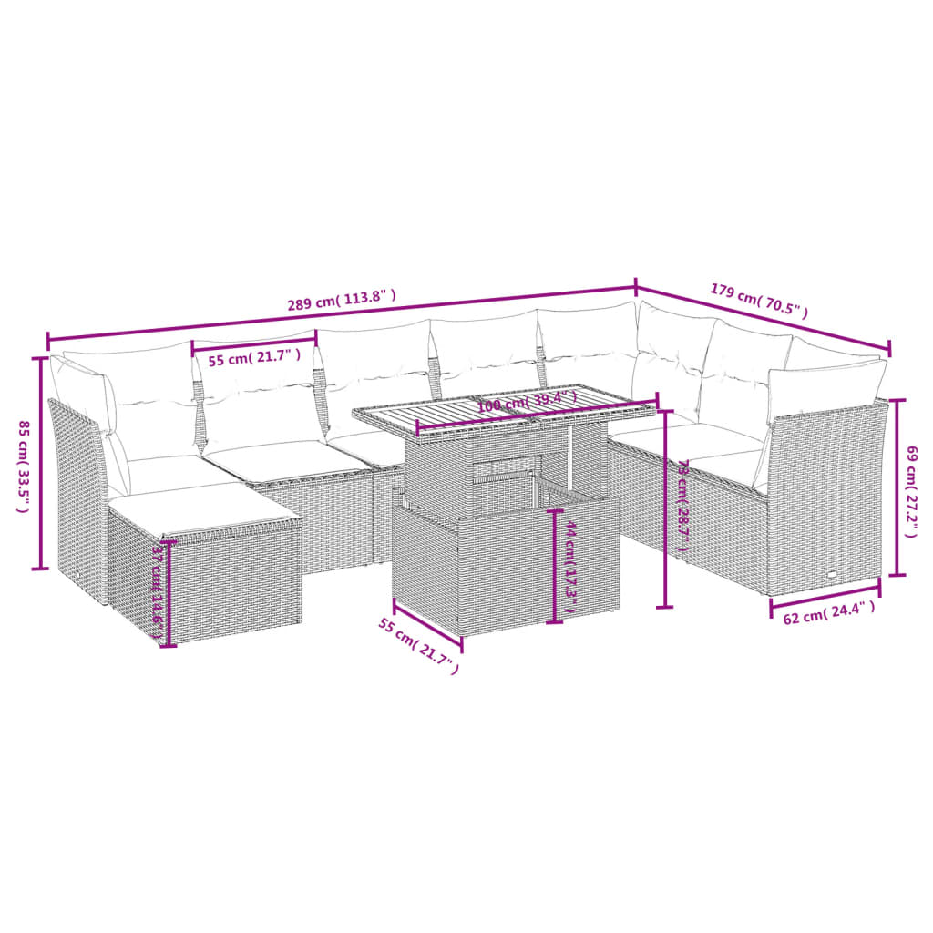 vidaXL Set mobilier de grădină cu perne, 9 piese, negru, poliratan vidaXL Set mobilier de grădină cu perne, 9 piese, negru, poliratan