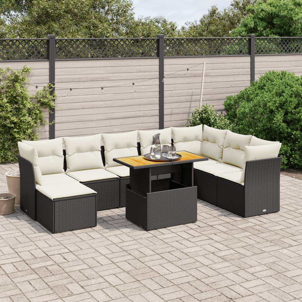 vidaXL Set mobilier de grădină cu perne, 9 piese, negru, poliratan vidaXL Set mobilier de grădină cu perne, 9 piese, negru, poliratan