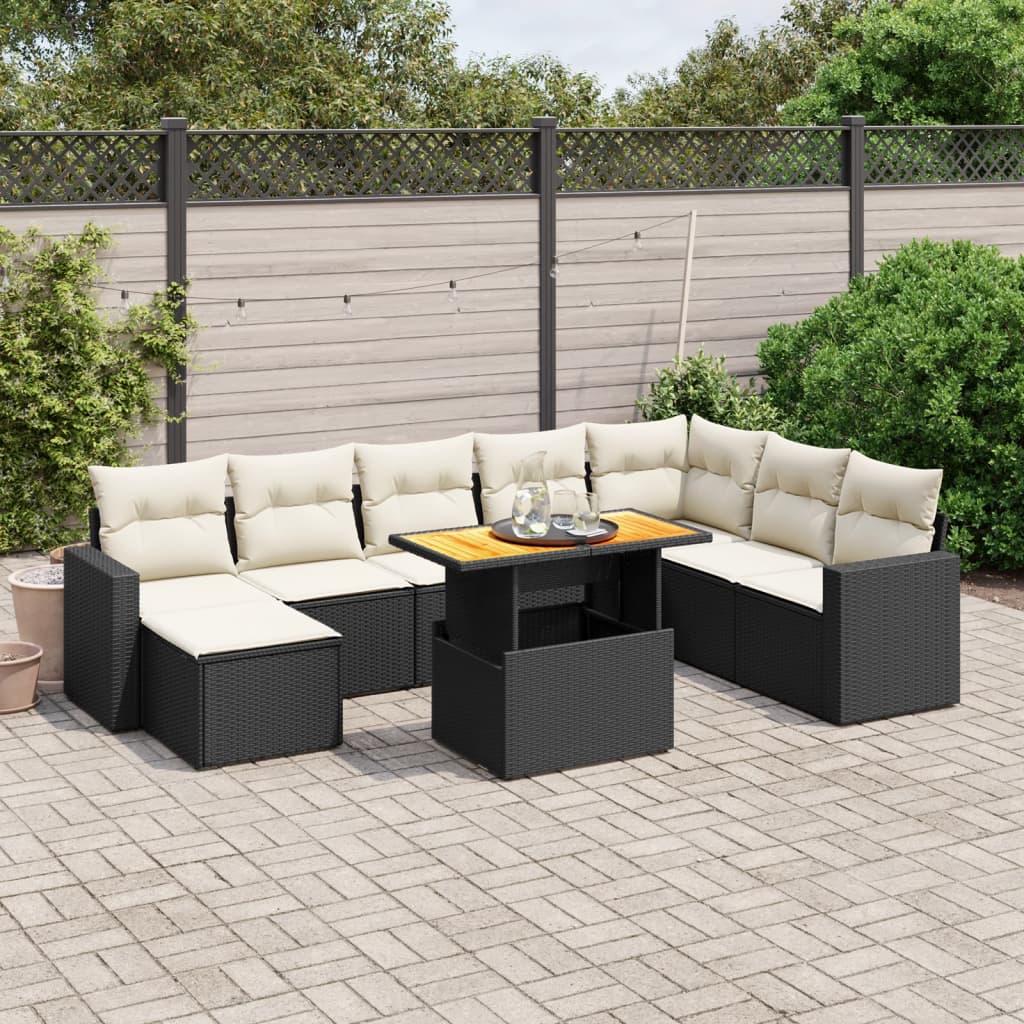 vidaXL Set mobilier de grădină cu perne, 9 piese, negru, poliratan vidaXL Set mobilier de grădină cu perne, 9 piese, negru, poliratan