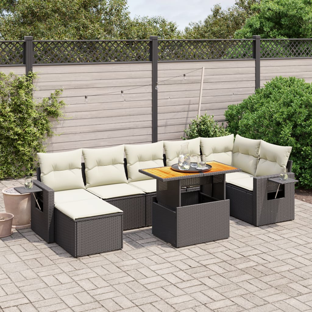 vidaXL Set mobilier de grădină cu perne, 8 piese, negru, poliratan vidaXL Set mobilier de grădină cu perne, 8 piese, negru, poliratan
