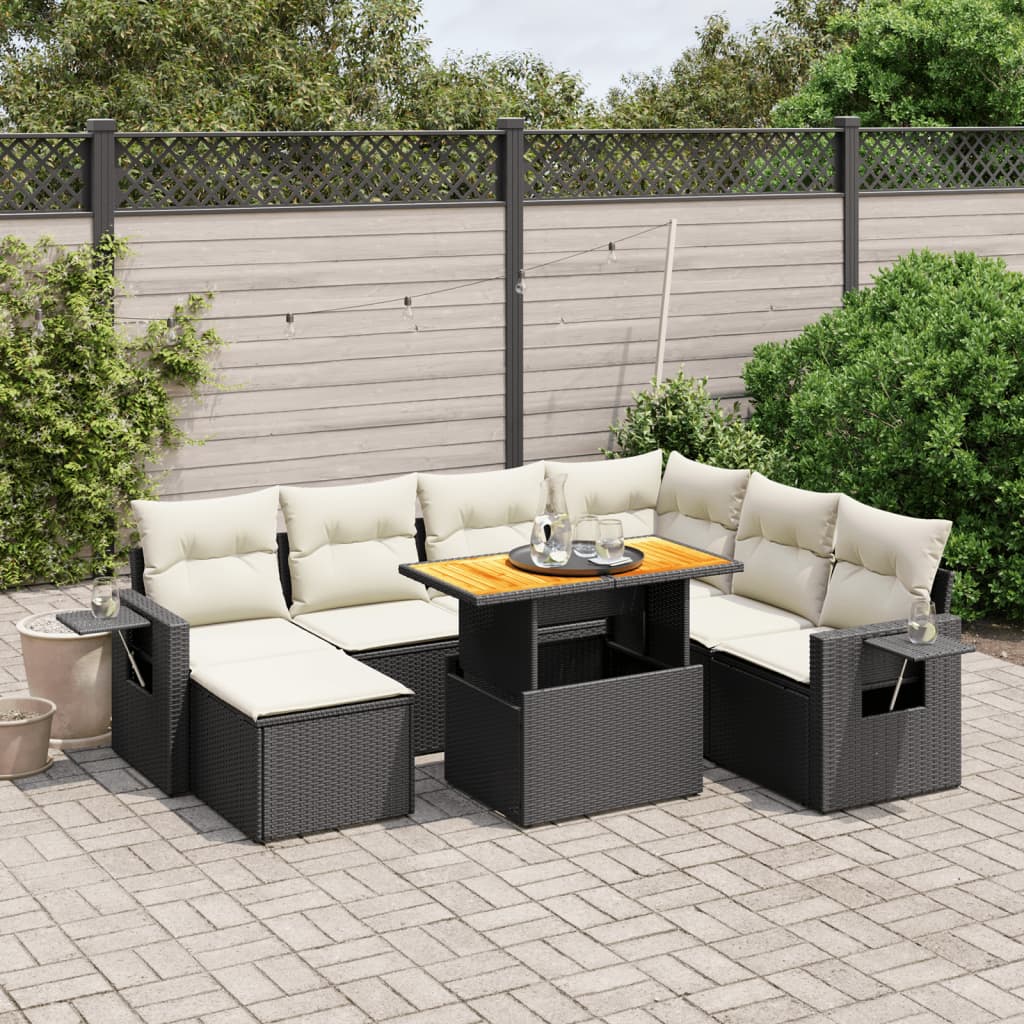 vidaXL Set mobilier de grădină cu perne, 8 piese, negru, poliratan vidaXL Set mobilier de grădină cu perne, 8 piese, negru, poliratan