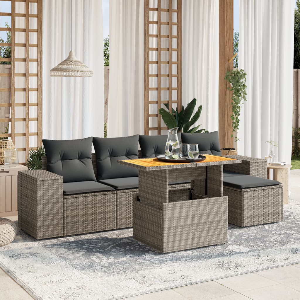 vidaXL Set mobilier grădină cu perne, 6 piese, gri, poliratan