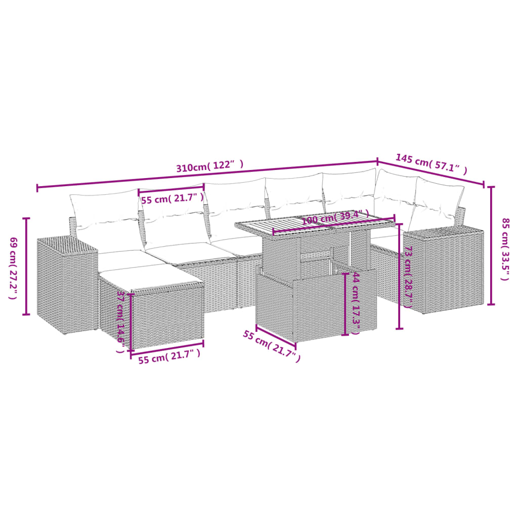 vidaXL Set mobilier de grădină cu perne, 8 piese, negru, poliratan vidaXL Set mobilier de grădină cu perne, 8 piese, negru, poliratan