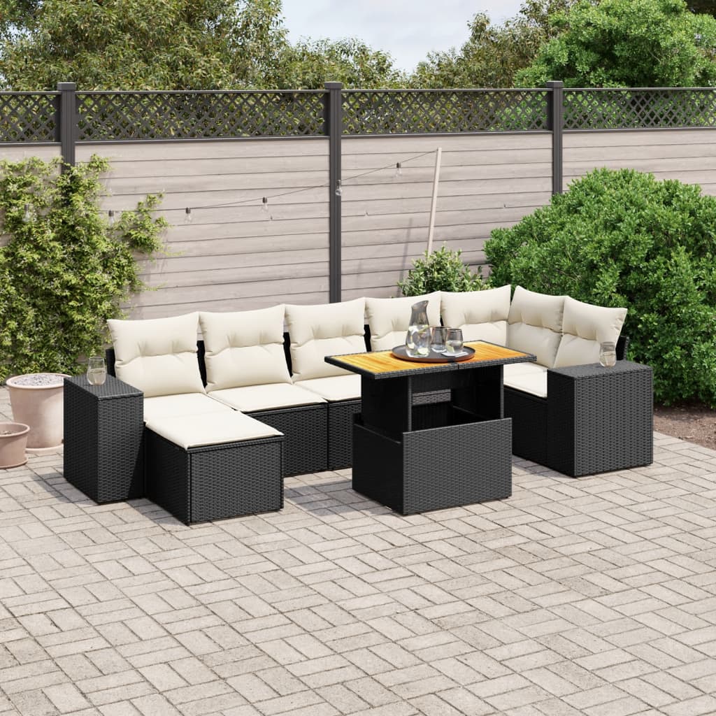 vidaXL Set mobilier de grădină cu perne, 8 piese, negru, poliratan vidaXL Set mobilier de grădină cu perne, 8 piese, negru, poliratan