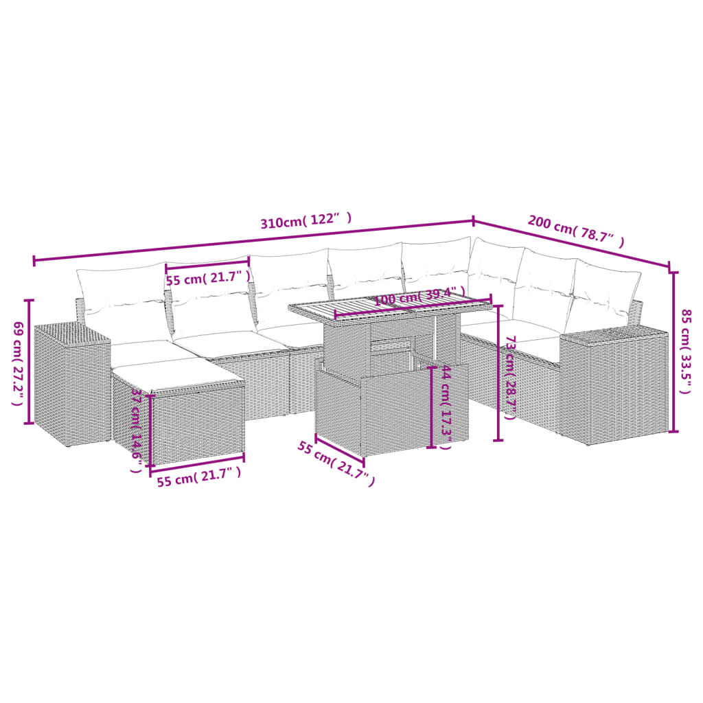 vidaXL Set mobilier de grădină cu perne, 9 piese, negru, poliratan vidaXL Set mobilier de grădină cu perne, 9 piese, negru, poliratan