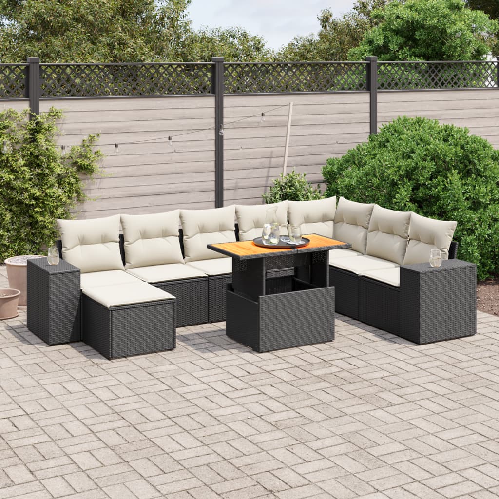 vidaXL Set mobilier de grădină cu perne, 9 piese, negru, poliratan vidaXL Set mobilier de grădină cu perne, 9 piese, negru, poliratan