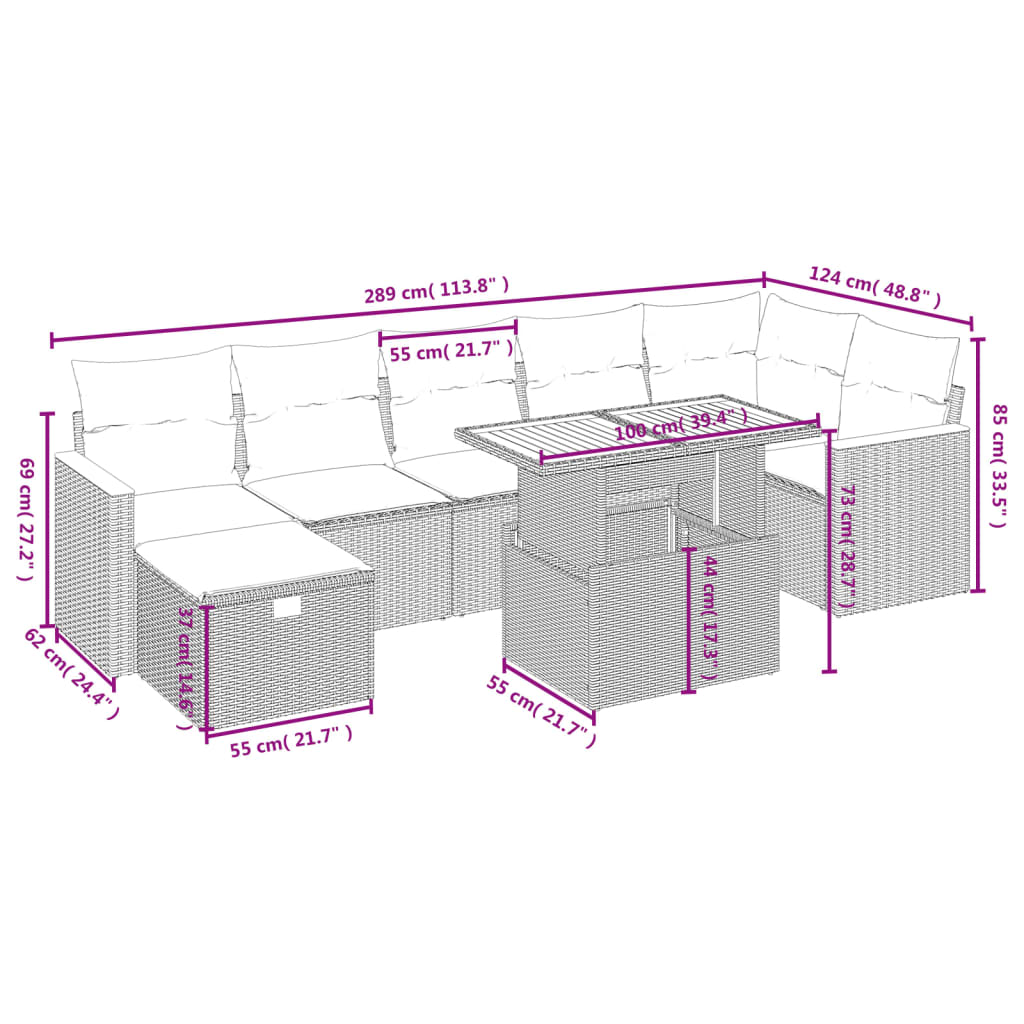 vidaXL Set mobilier de grădină cu perne, 8 piese, negru, poliratan