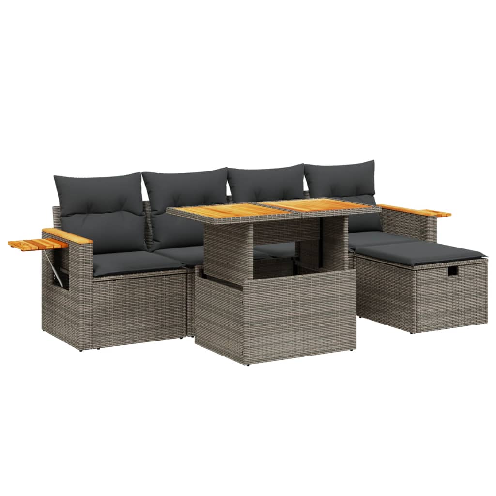 vidaXL Set mobilier grădină cu perne, 6 piese, gri, poliratan vidaXL Set mobilier grădină cu perne, 6 piese, gri, poliratan
