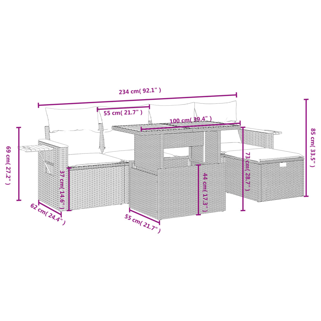 vidaXL Set mobilier grădină cu perne, 6 piese, gri, poliratan vidaXL Set mobilier grădină cu perne, 6 piese, gri, poliratan