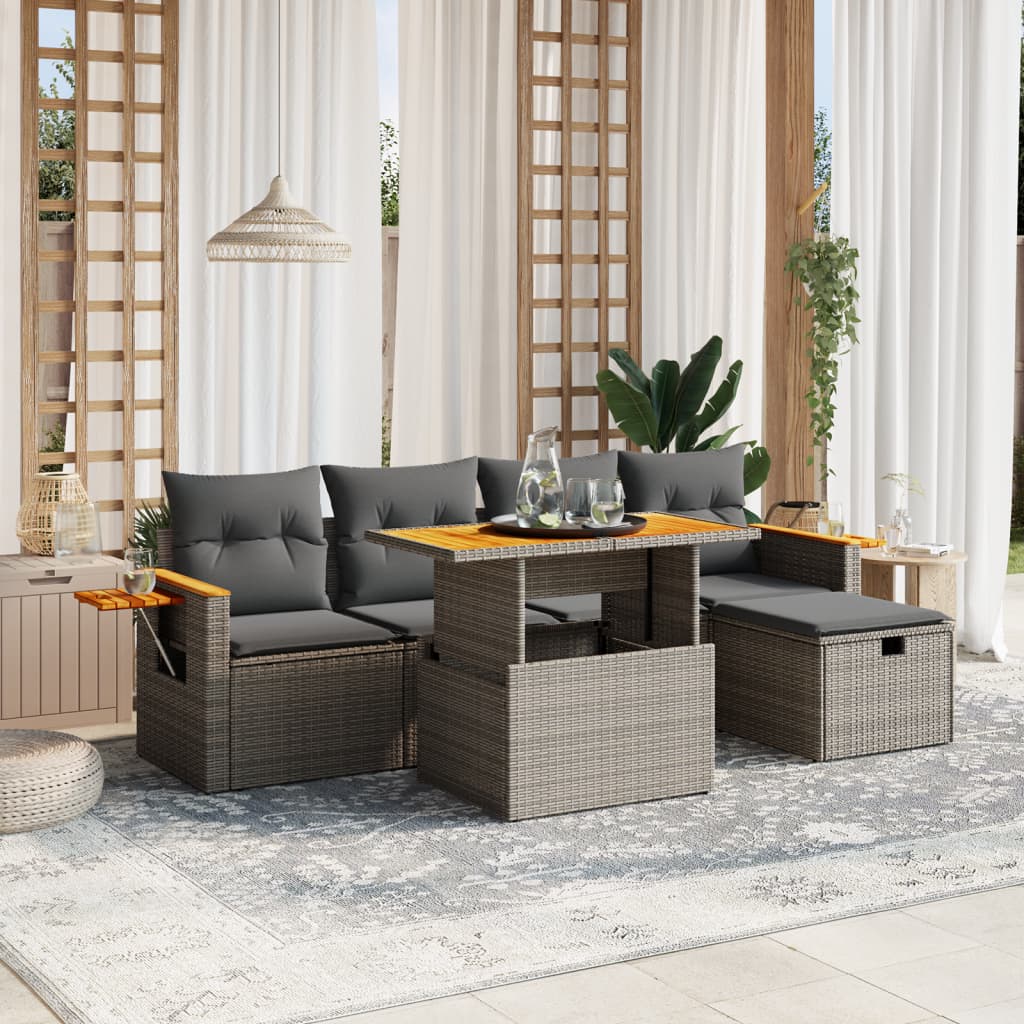 vidaXL Set mobilier grădină cu perne, 6 piese, gri, poliratan vidaXL Set mobilier grădină cu perne, 6 piese, gri, poliratan