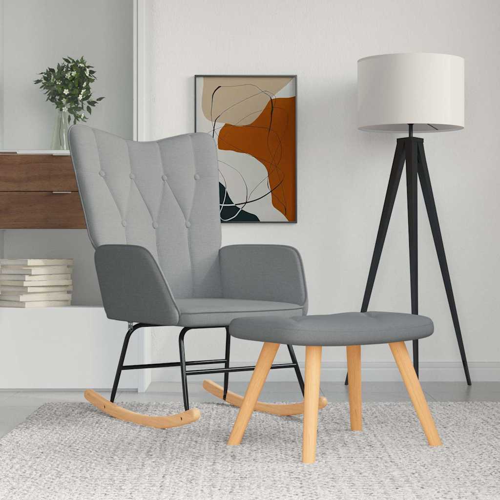 vidaXL Scaun balansoar cu taburet, gri deschis, textil vidaXL Scaun balansoar cu taburet, gri deschis, textil