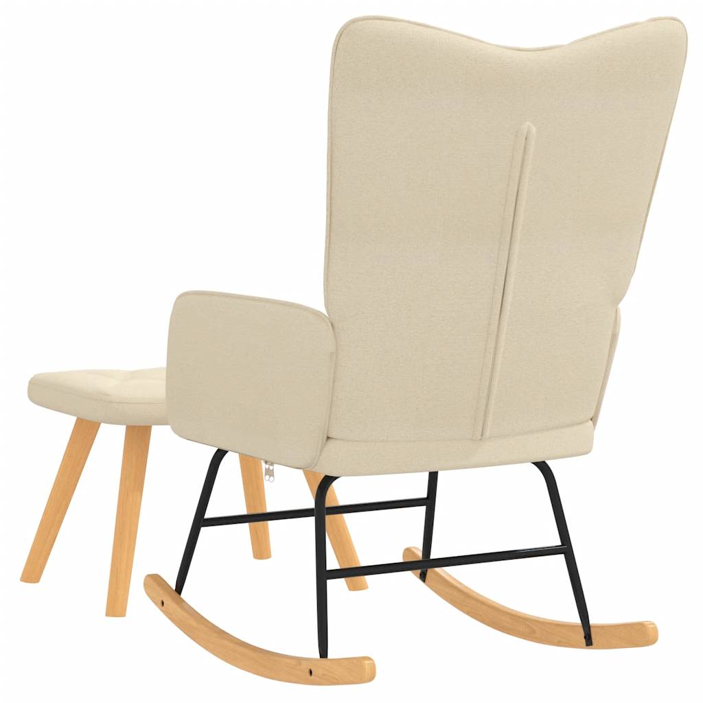 vidaXL Scaun balansoar cu taburet, crem, textil vidaXL Scaun balansoar cu taburet, crem, textil