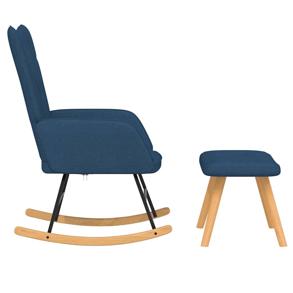 vidaXL Scaun balansoar cu taburet, albastru, textil vidaXL Scaun balansoar cu taburet, albastru, textil