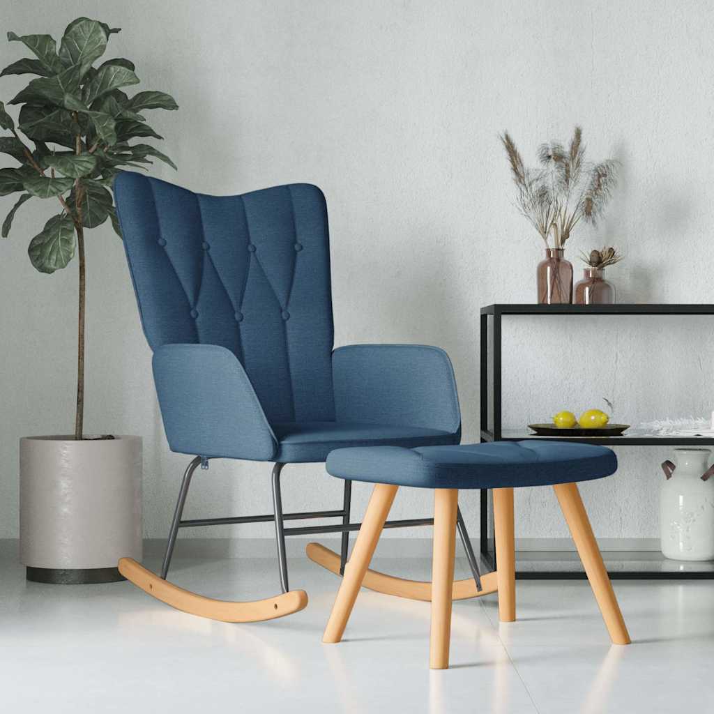 vidaXL Scaun balansoar cu taburet, albastru, textil vidaXL Scaun balansoar cu taburet, albastru, textil