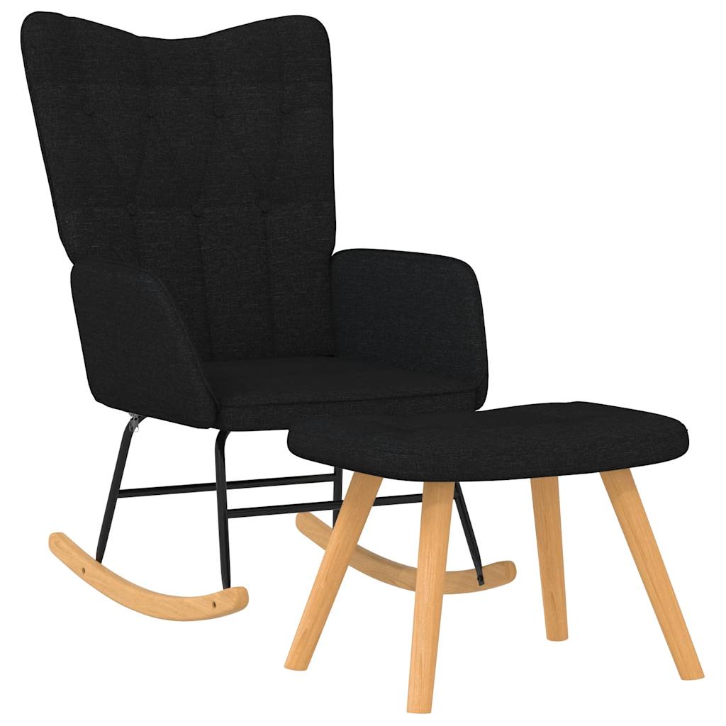 vidaXL Scaun balansoar cu taburet, negru, textil vidaXL Scaun balansoar cu taburet, negru, textil