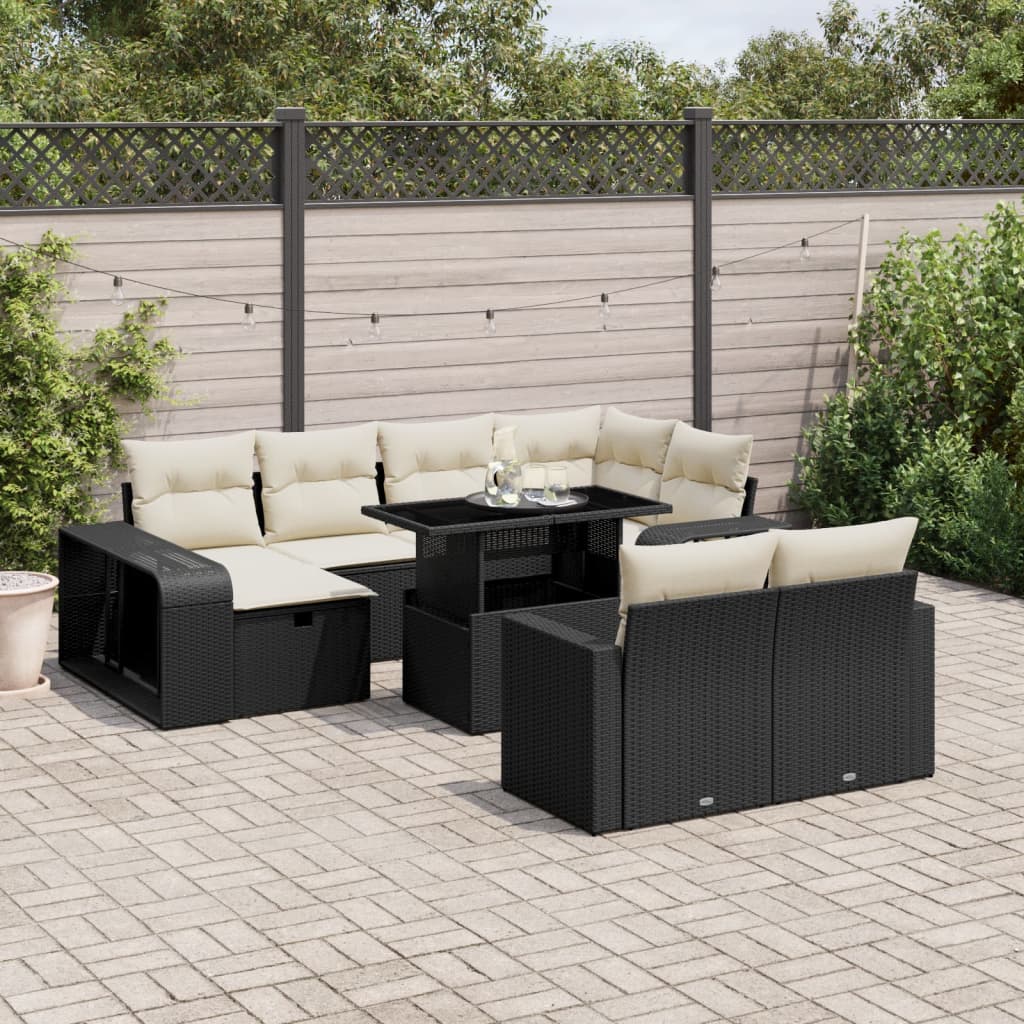 vidaXL Set canapele de grădină cu perne, 11 piese, negru, poliratan vidaXL Set canapele de grădină cu perne, 11 piese, negru, poliratan