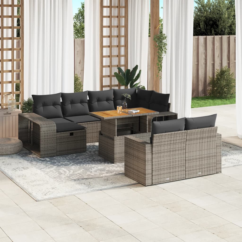vidaXL Set canapele de grădină cu perne, 11 piese, gri, poliratan vidaXL Set canapele de grădină cu perne, 11 piese, gri, poliratan
