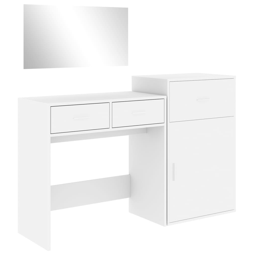 vidaXL Set de măsuță de toaletă, 3 piese, alb, lemn prelucrat vidaXL Set de măsuță de toaletă, 3 piese, alb, lemn prelucrat