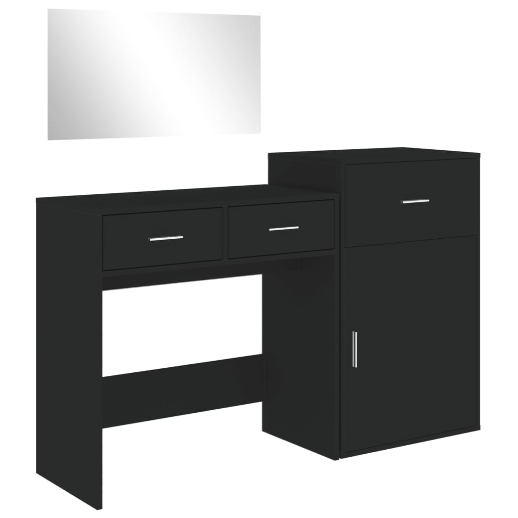 vidaXL Set de măsuță de toaletă, 3 piese, negru, lemn prelucrat vidaXL Set de măsuță de toaletă, 3 piese, negru, lemn prelucrat