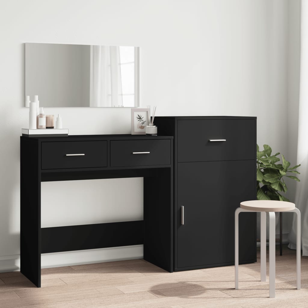 vidaXL Set de măsuță de toaletă, 3 piese, negru, lemn prelucrat vidaXL Set de măsuță de toaletă, 3 piese, negru, lemn prelucrat