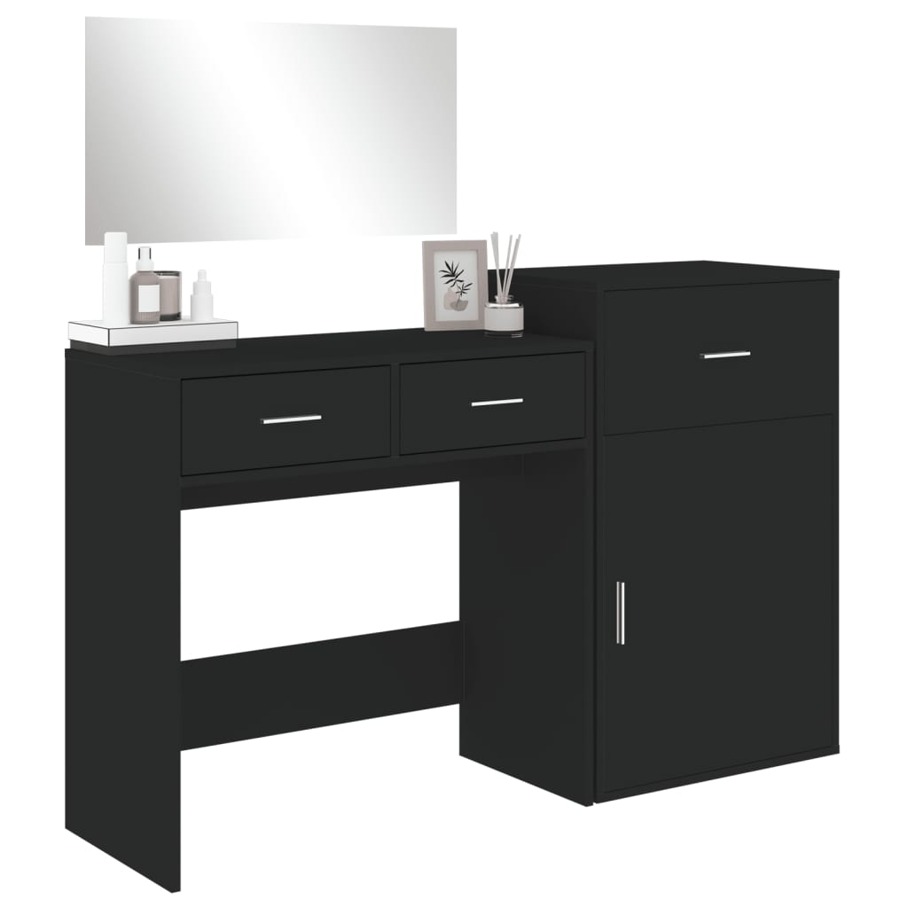 vidaXL Set de măsuță de toaletă, 3 piese, negru, lemn prelucrat vidaXL Set de măsuță de toaletă, 3 piese, negru, lemn prelucrat