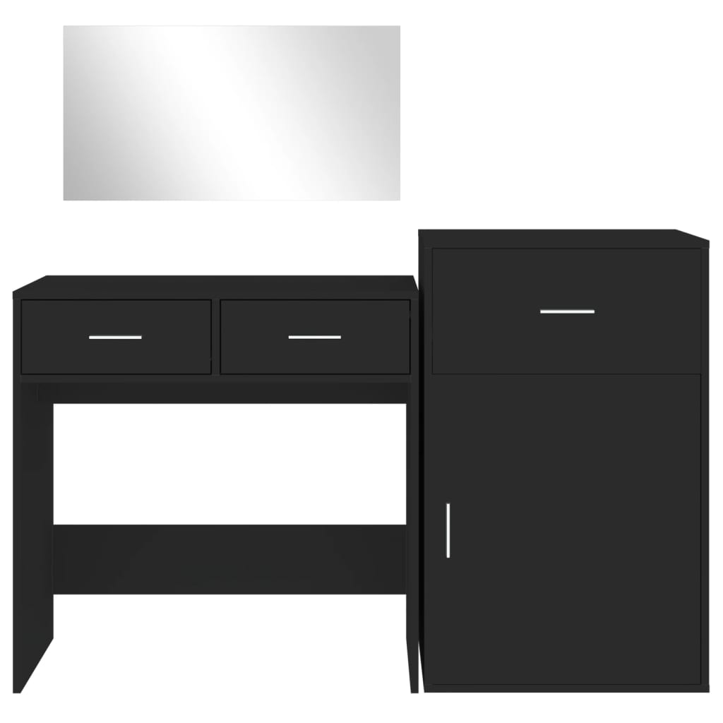 vidaXL Set de măsuță de toaletă, 3 piese, negru, lemn prelucrat vidaXL Set de măsuță de toaletă, 3 piese, negru, lemn prelucrat
