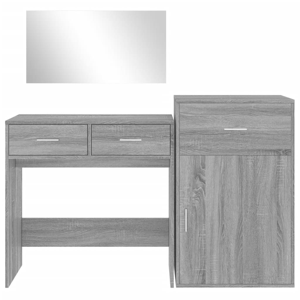 vidaXL Set de măsuță de toaletă, 3 piese, gri sonoma, lemn prelucrat vidaXL Set de măsuță de toaletă, 3 piese, gri sonoma, lemn prelucrat
