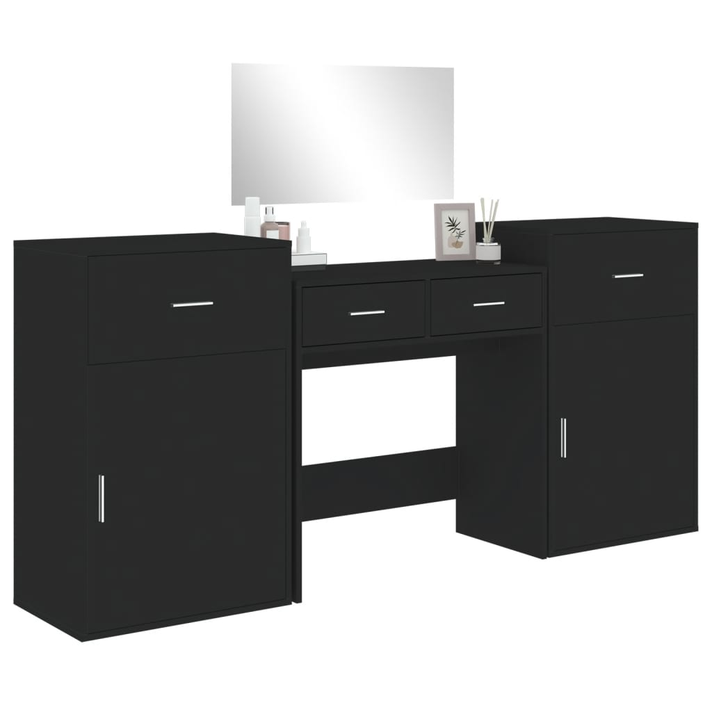 vidaXL Set de măsuță de toaletă, 4 piese, negru, lemn prelucrat vidaXL Set de măsuță de toaletă, 4 piese, negru, lemn prelucrat