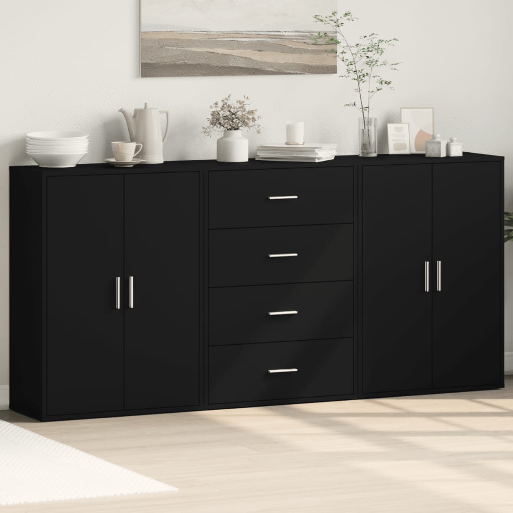 vidaXL Dulapuri, 3 buc., negru, 60x31x84 cm, lemn prelucrat vidaXL Dulapuri, 3 buc., negru, 60x31x84 cm, lemn prelucrat