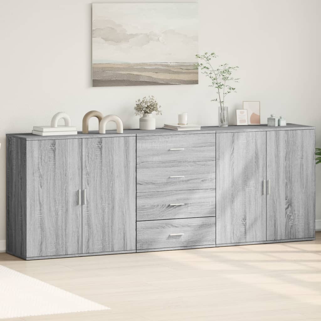 vidaXL Servantă, 3 buc., sonoma gri, lemn prelucrat vidaXL Servantă, 3 buc., sonoma gri, lemn prelucrat