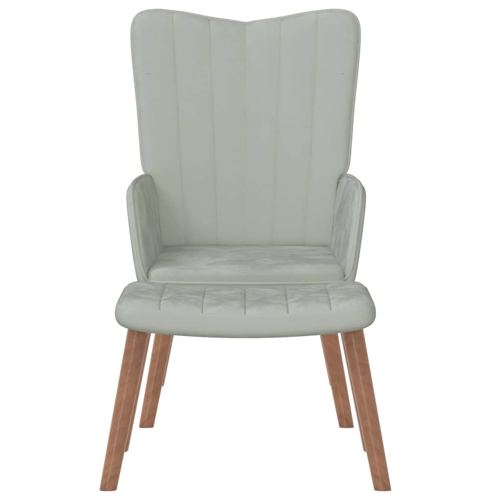 vidaXL Scaun de relaxare cu taburet, gri deschis, catifea vidaXL Scaun de relaxare cu taburet, gri deschis, catifea