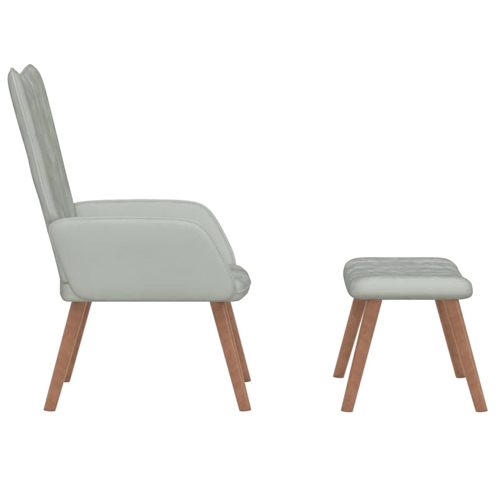 vidaXL Scaun de relaxare cu taburet, gri deschis, catifea vidaXL Scaun de relaxare cu taburet, gri deschis, catifea