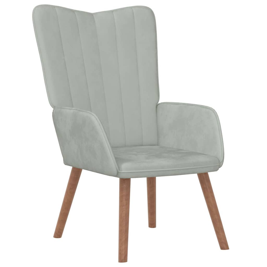 vidaXL Scaun de relaxare cu taburet, gri deschis, catifea vidaXL Scaun de relaxare cu taburet, gri deschis, catifea