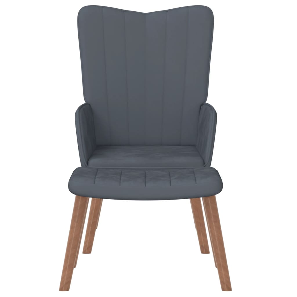 vidaXL Scaun de relaxare cu taburet, gri închis, catifea vidaXL Scaun de relaxare cu taburet, gri închis, catifea