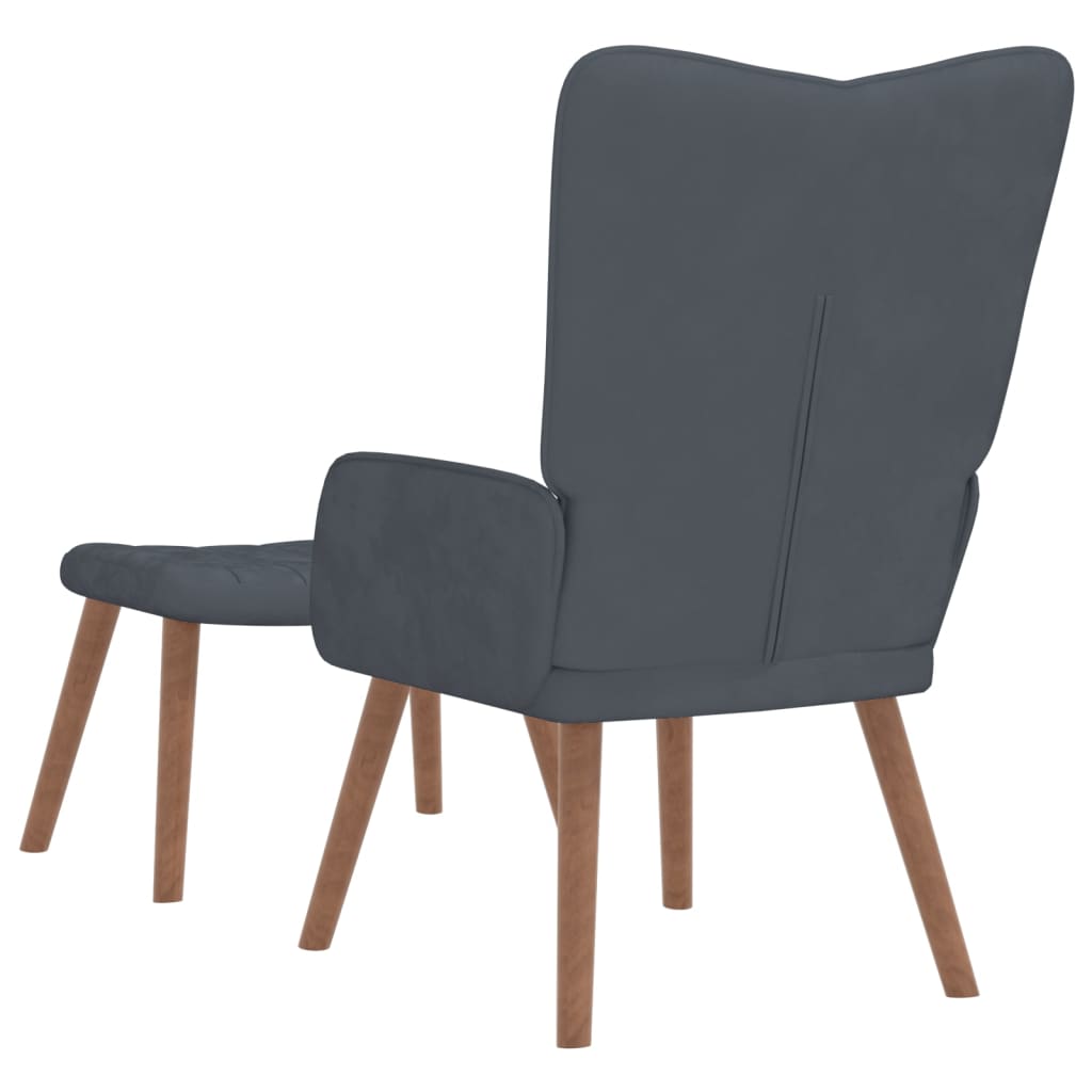 vidaXL Scaun de relaxare cu taburet, gri închis, catifea vidaXL Scaun de relaxare cu taburet, gri închis, catifea