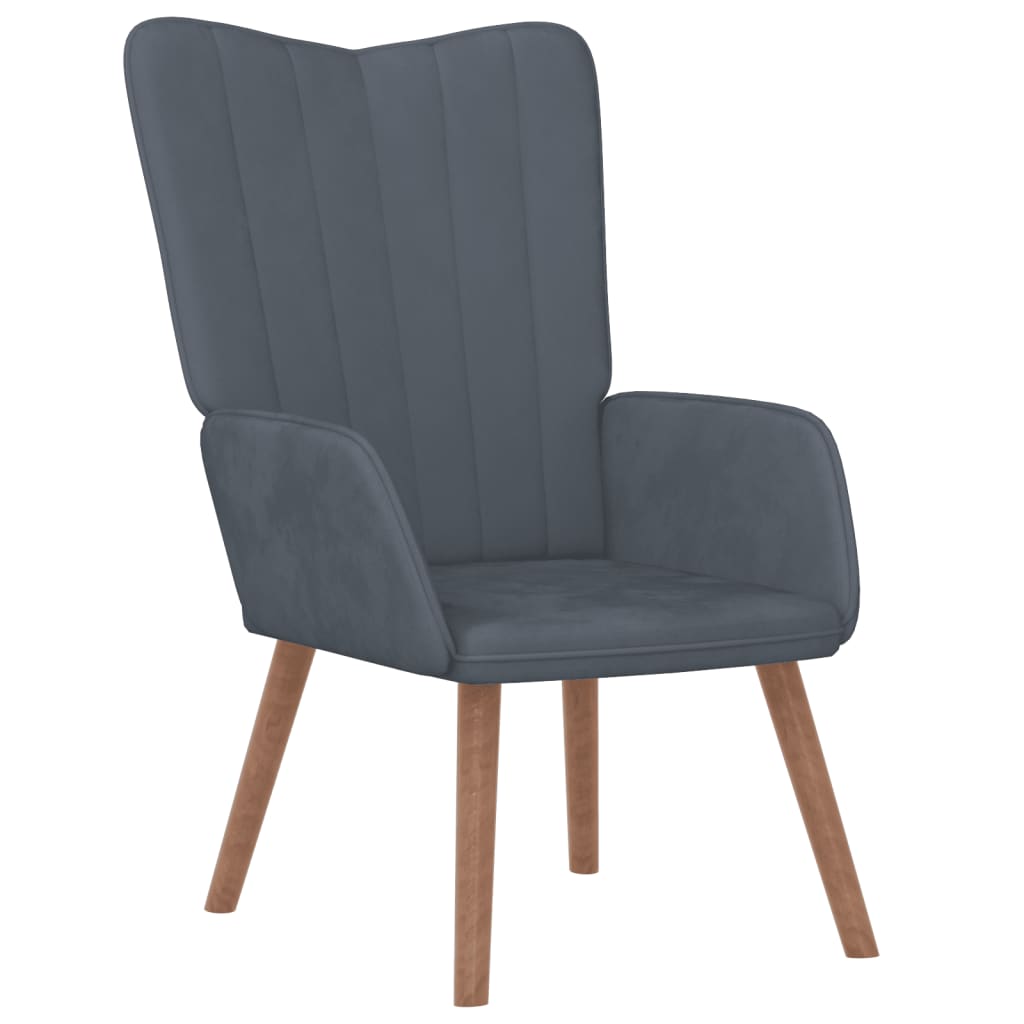 vidaXL Scaun de relaxare cu taburet, gri închis, catifea vidaXL Scaun de relaxare cu taburet, gri închis, catifea