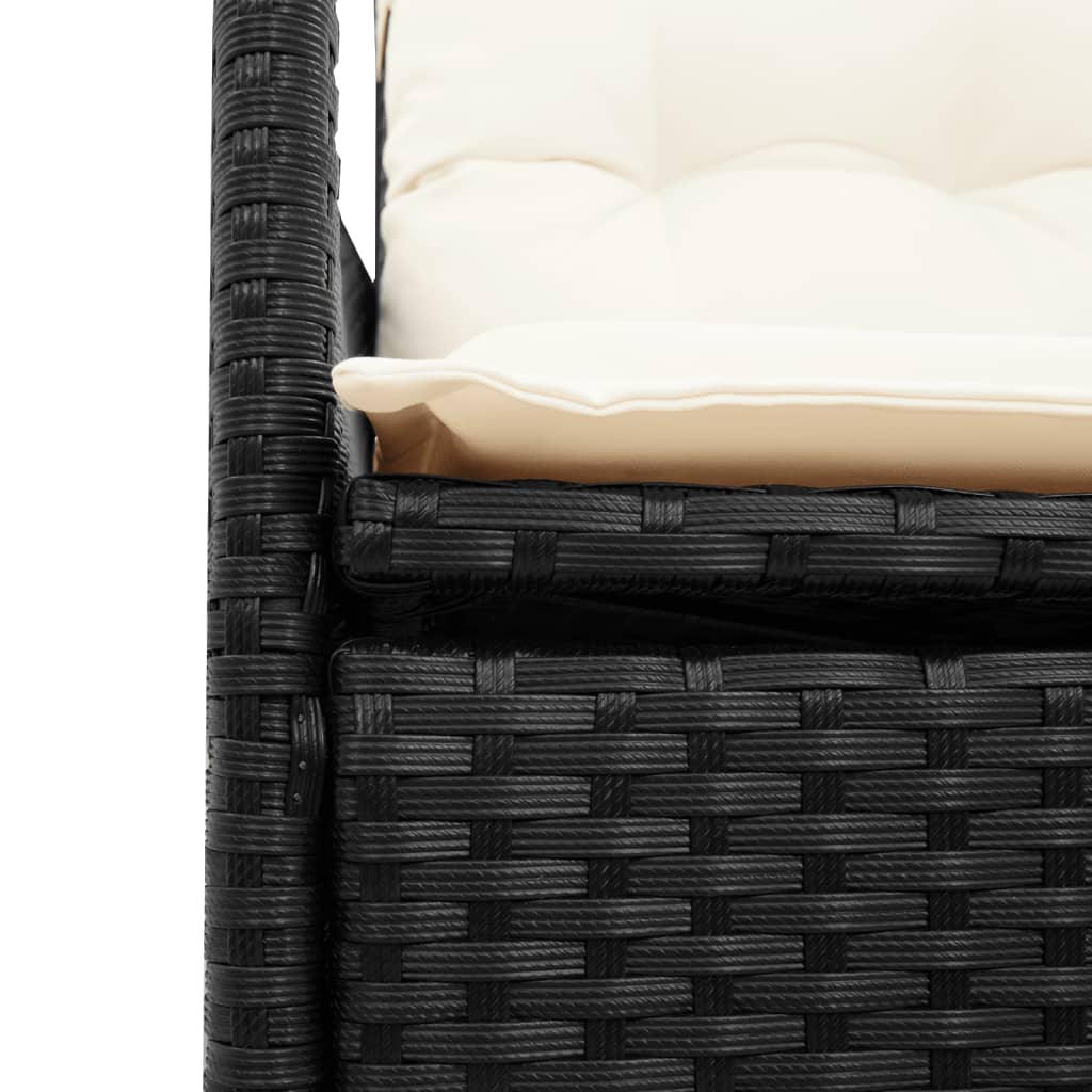 vidaXL Set bistro cu perne, 3 piese, negru, poliratan și acacia