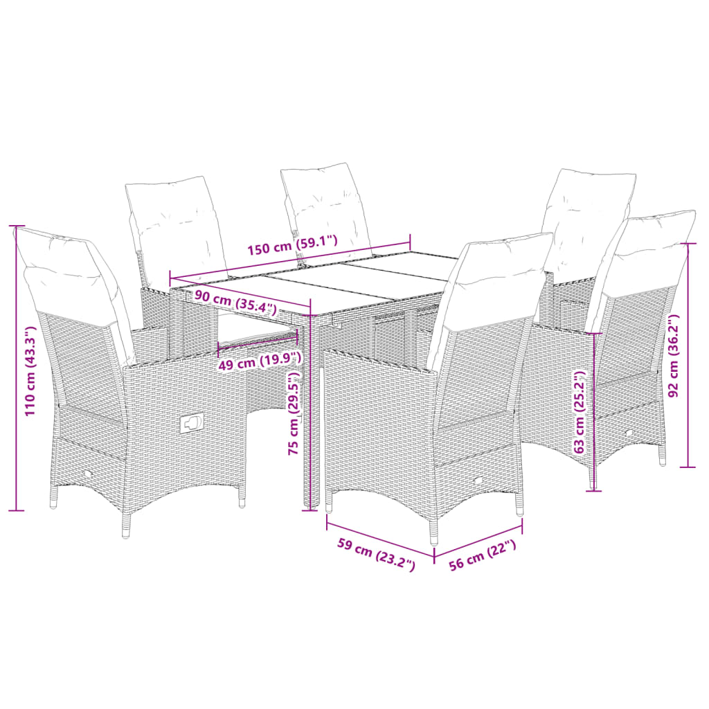 vidaXL Set mobilier de grădină cu perne, 7 piese, negru, poliratan vidaXL Set mobilier de grădină cu perne, 7 piese, negru, poliratan
