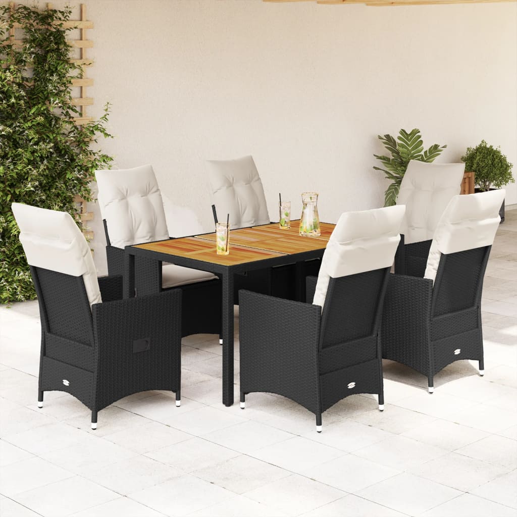 vidaXL Set mobilier de grădină cu perne, 7 piese, negru, poliratan vidaXL Set mobilier de grădină cu perne, 7 piese, negru, poliratan