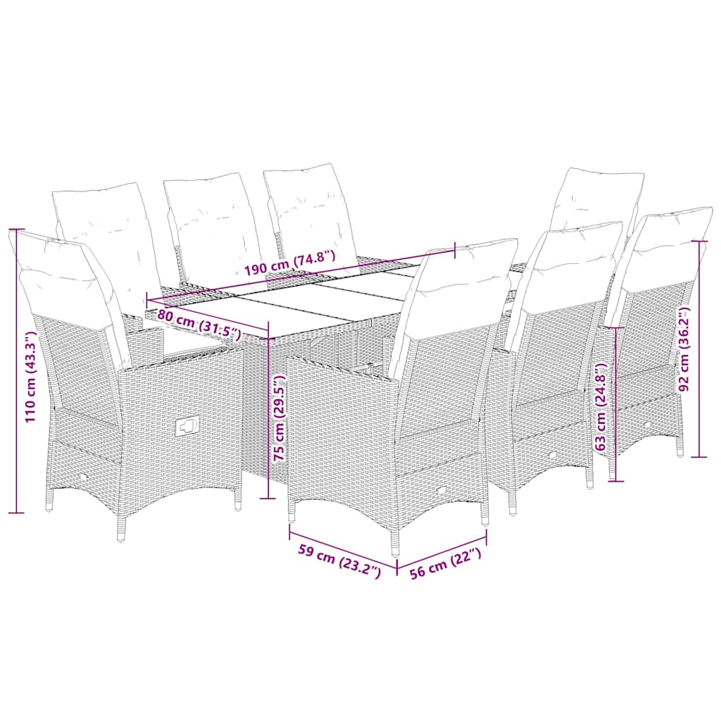 vidaXL Set mobilier de grădină cu perne, 9 piese, negru, poliratan vidaXL Set mobilier de grădină cu perne, 9 piese, negru, poliratan