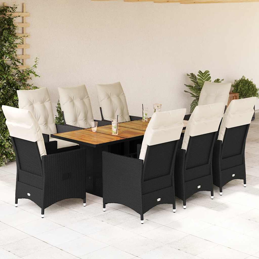vidaXL Set mobilier de grădină cu perne, 9 piese, negru, poliratan vidaXL Set mobilier de grădină cu perne, 9 piese, negru, poliratan