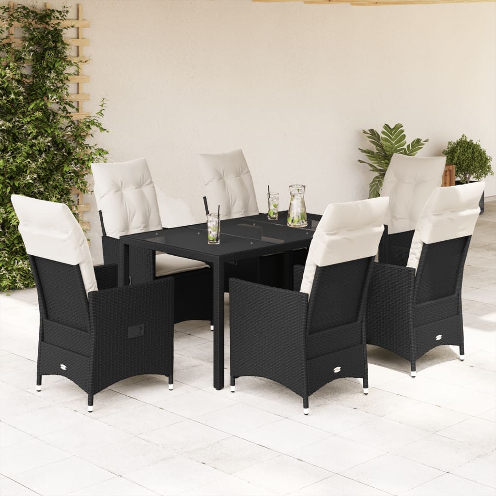 vidaXL Set mobilier de grădină cu perne, 7 piese, negru, poliratan vidaXL Set mobilier de grădină cu perne, 7 piese, negru, poliratan