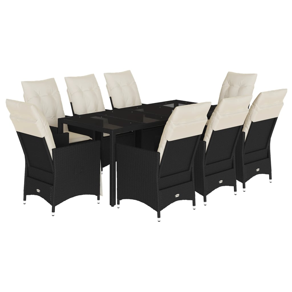 vidaXL Set mobilier de grădină cu perne, 9 piese, negru, poliratan vidaXL Set mobilier de grădină cu perne, 9 piese, negru, poliratan