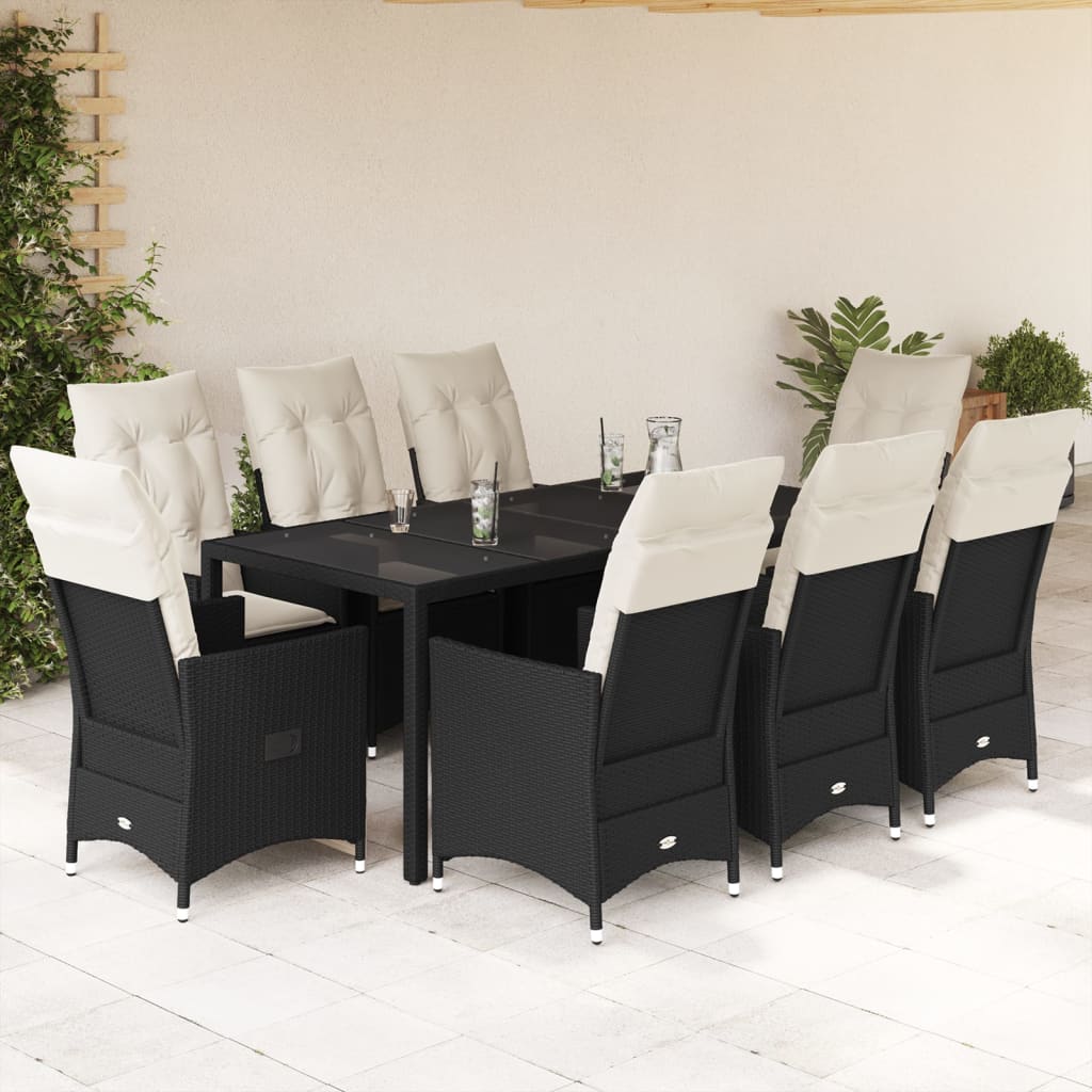vidaXL Set mobilier de grădină cu perne, 9 piese, negru, poliratan vidaXL Set mobilier de grădină cu perne, 9 piese, negru, poliratan