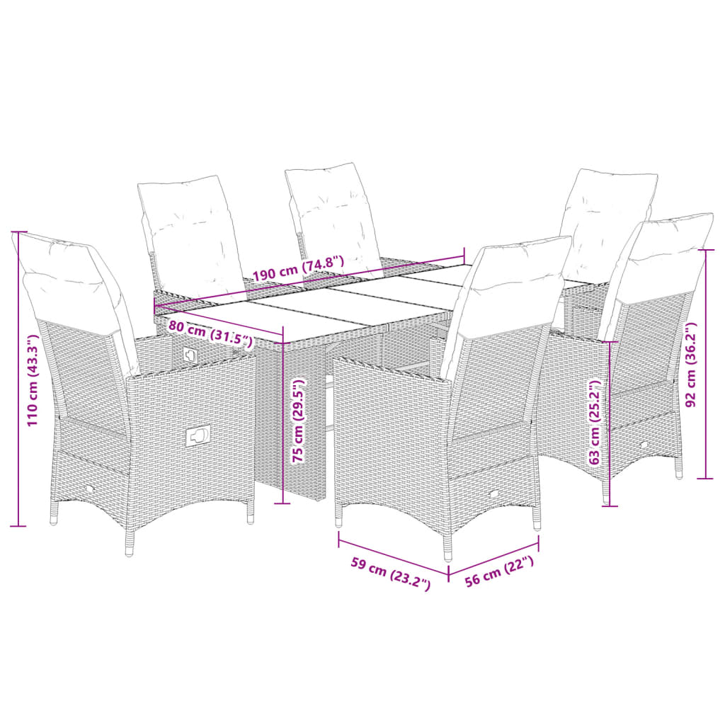 vidaXL Set mobilier de grădină cu perne, 7 piese, negru, poliratan vidaXL Set mobilier de grădină cu perne, 7 piese, negru, poliratan