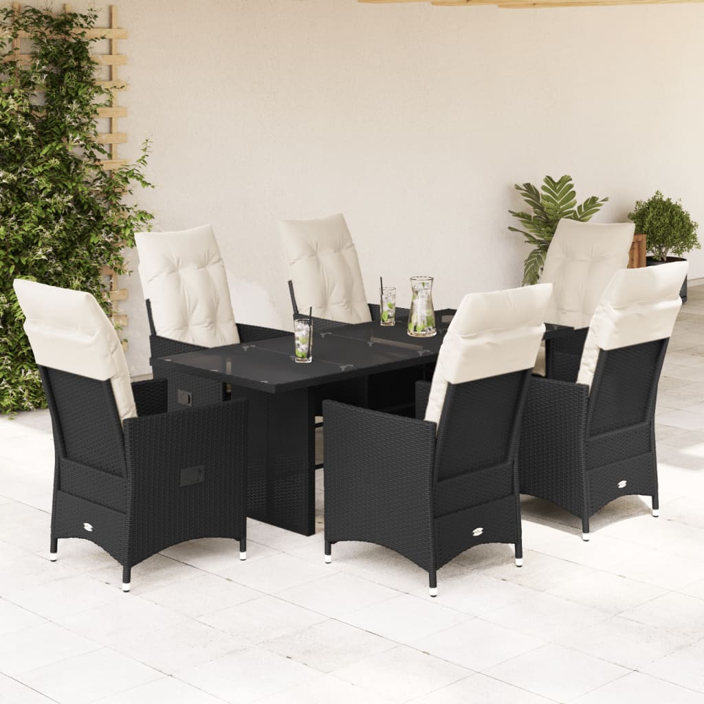 vidaXL Set mobilier de grădină cu perne, 7 piese, negru, poliratan vidaXL Set mobilier de grădină cu perne, 7 piese, negru, poliratan