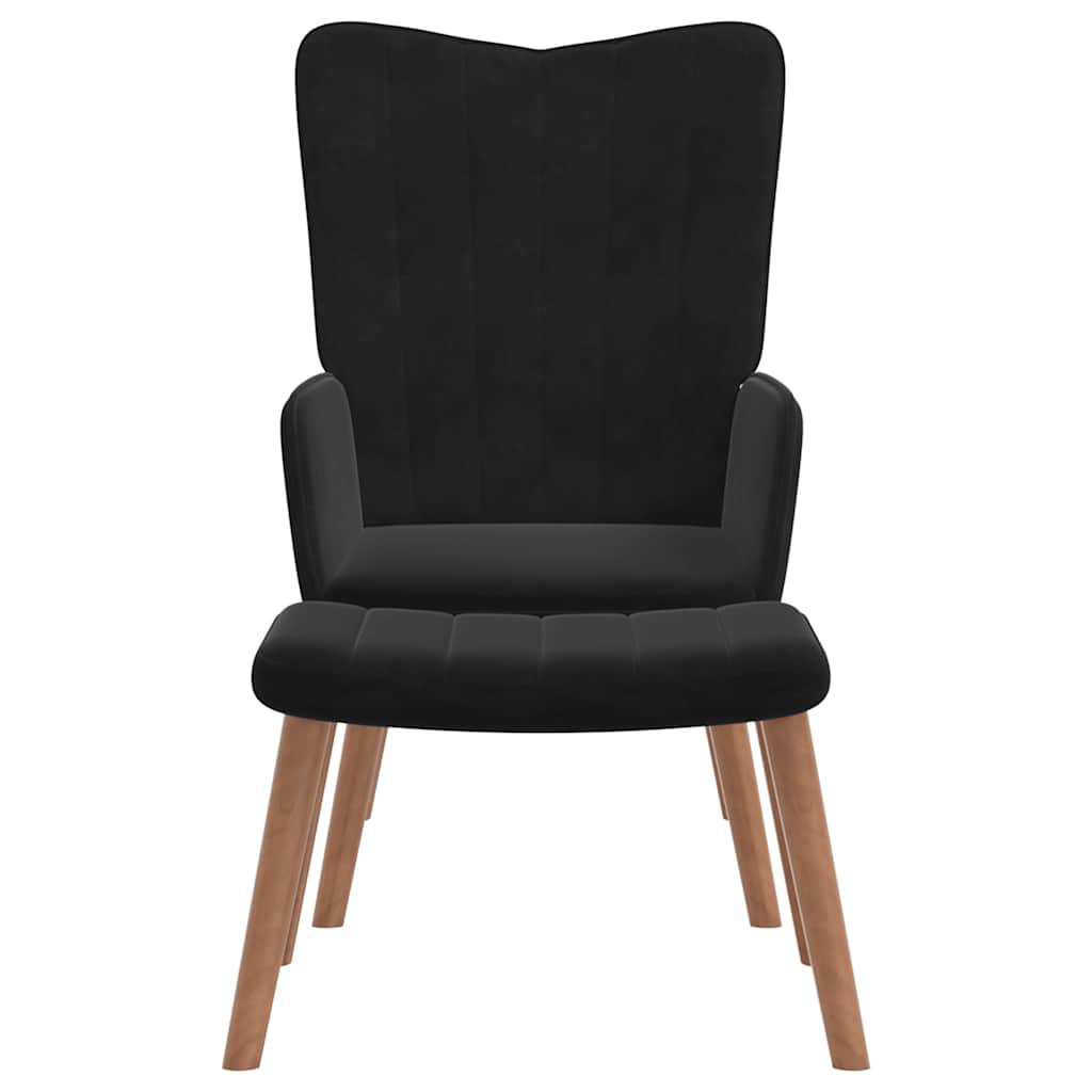 vidaXL Scaun de relaxare cu taburet, negru, catifea vidaXL Scaun de relaxare cu taburet, negru, catifea